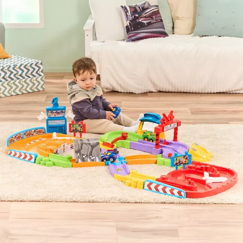 Tut Tut Baby Flitzer Rennstrecke – interaktives Set mit Anschiebefahrzeug