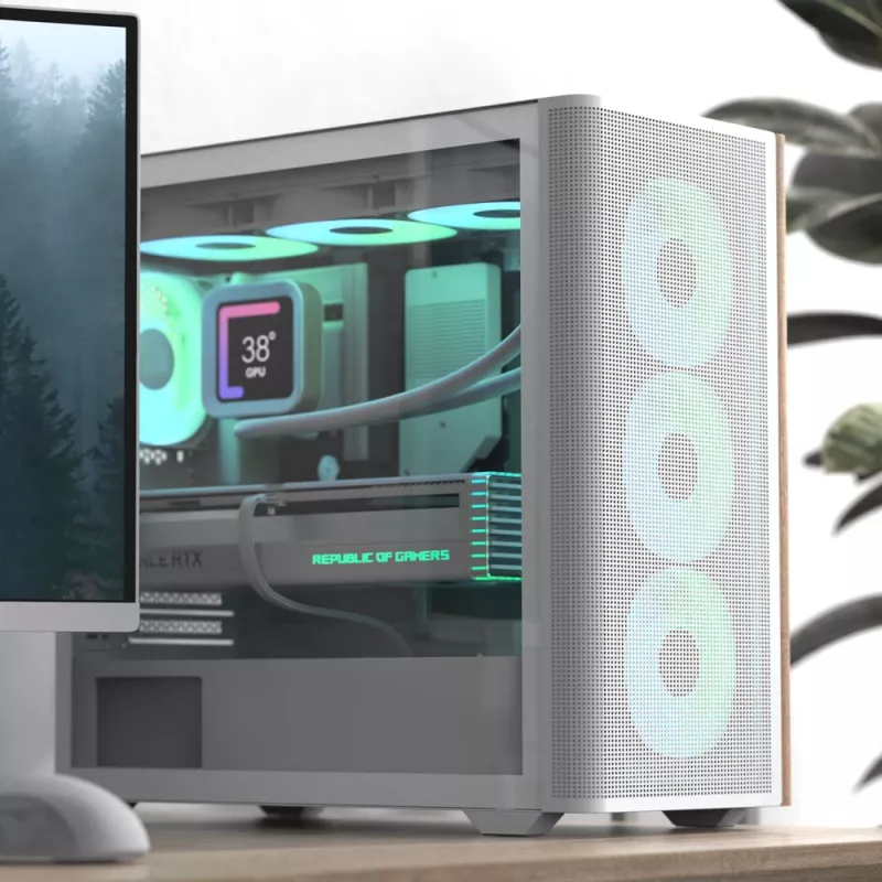 Aerocool D301A Mini Tower Weiß, Holz