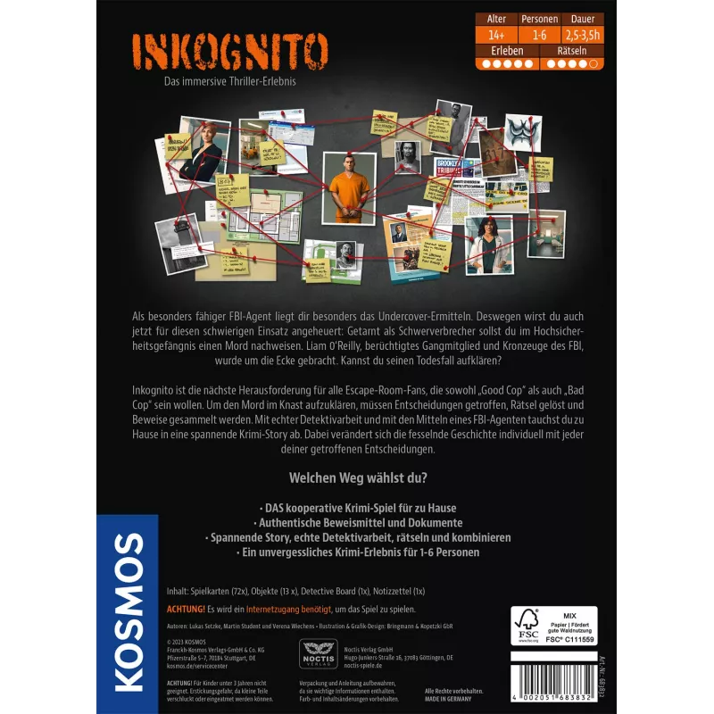 Kosmos Masters of Crime - Inkognito 150 min Brettspiel Detektiv