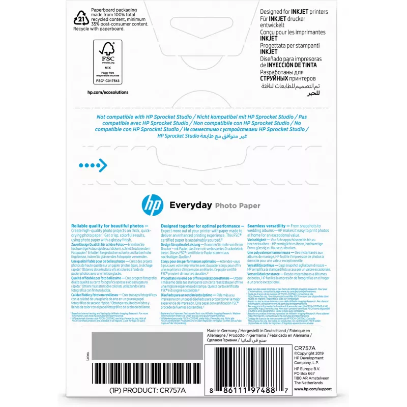 HP Everyday Fotopapier, glänzend, 200 g/m², 10 x 15 cm (101 x 152 mm), 100 Blatt