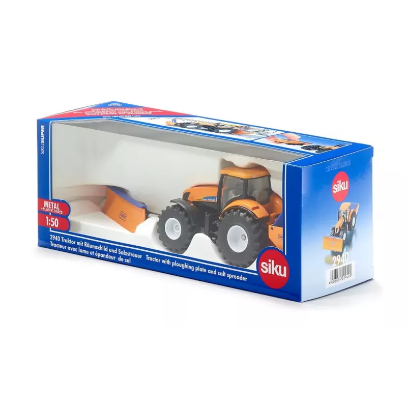Siku Traktor mit Räumschild und Salzstreuer, Traktormodell, Vormontiert, 1:50, Metall, Kunststoff, 3 Jahr(e), Schwarz, Blau, Orange