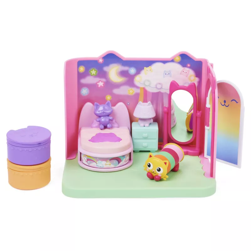 Gabby's Dollhouse , Süße Träume Schlafzimmer mit Pillow Cat Figur und 3 Zubehörteilen, 3 Möbelstücke und 2 Lieferungen, Kinderspielzeug für Kinder ab 3 Jahren