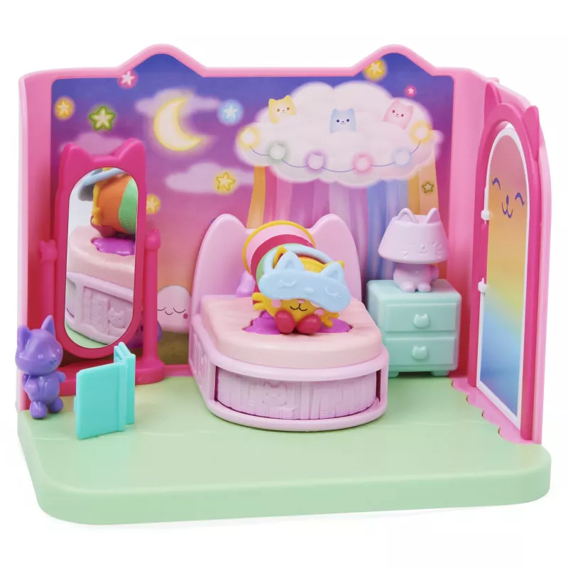 Gabby's Dollhouse , Süße Träume Schlafzimmer mit Pillow Cat Figur und 3 Zubehörteilen, 3 Möbelstücke und 2 Lieferungen, Kinderspielzeug für Kinder ab 3 Jahren