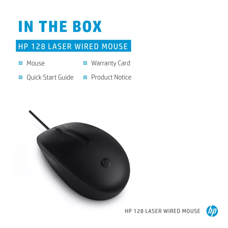HP 128 Laser Kabel-Maus, beidhändig, Laser, USB Typ-A, 1200 DPI, Schwarz