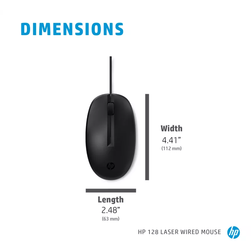 HP 128 Laser Kabel-Maus, beidhändig, Laser, USB Typ-A, 1200 DPI, Schwarz