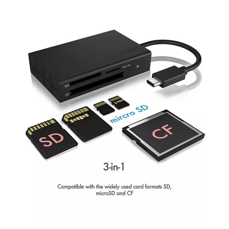 ICY BOX IB-CR401-C3 Kartenleser USB 3.2 Gen 1 (3.1 Gen 1) Type-C Schwarz