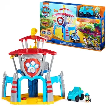 PAW Patrol , Dino Rescue HQ Spielset mit Geräuschen und exklusiver Rex-Figur und Fahrzeug