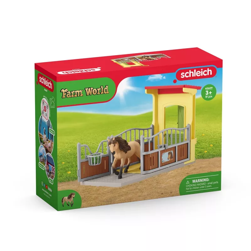 schleich FARM WORLD Pony Box mit Islandpferde-Hengst, Bauernhof, Gebäude, Bauernhoftiere / Bauernhofspielzeug, Pferdestall, Pferde, 3 Jahr(e), Mehrfarbig