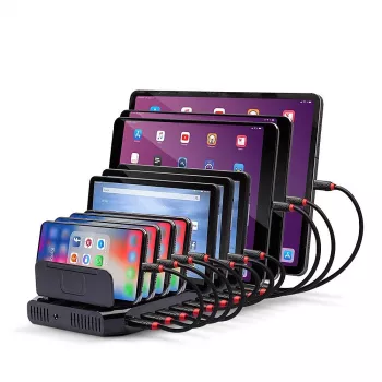 Lindy 96W 10 Port USB Ladestation, Freistehend, Kunststoff, Schwarz, Kontakt, Mit allen USB Typ A Geräten, Stromversorgung