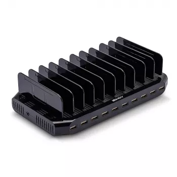 Lindy 96W 10 Port USB Ladestation, Freistehend, Kunststoff, Schwarz, Kontakt, Mit allen USB Typ A Geräten, Stromversorgung