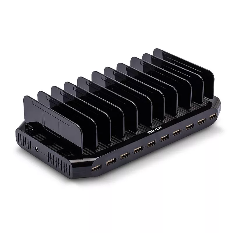 Lindy 96W 10 Port USB Ladestation, Freistehend, Kunststoff, Schwarz, Kontakt, Mit allen USB Typ A Geräten, Stromversorgung