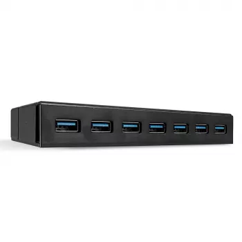 Lindy 7 Port USB 3.0 Hub, USB 3.2 Gen 1 (3.1 Gen 1) Typ-A, USB 3.2 Gen 1 (3.1 Gen 1) Typ-A, USB 3.2 Gen 1 (3.1 Gen 1), 5000 Mbit/s, Schwarz, Kunststoff