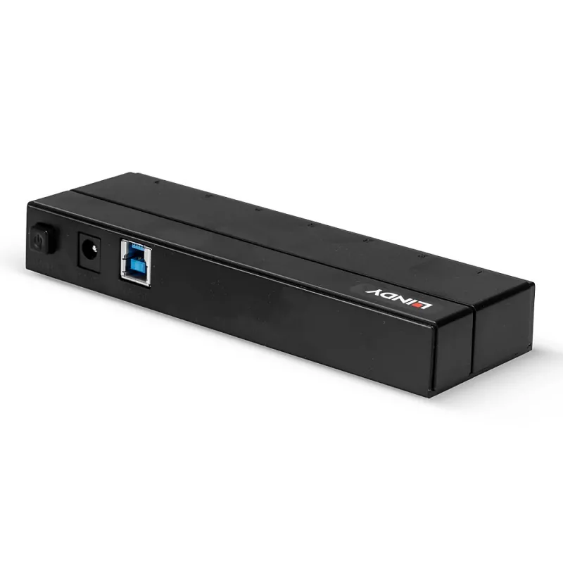 Lindy 7 Port USB 3.0 Hub, USB 3.2 Gen 1 (3.1 Gen 1) Typ-A, USB 3.2 Gen 1 (3.1 Gen 1) Typ-A, USB 3.2 Gen 1 (3.1 Gen 1), 5000 Mbit/s, Schwarz, Kunststoff