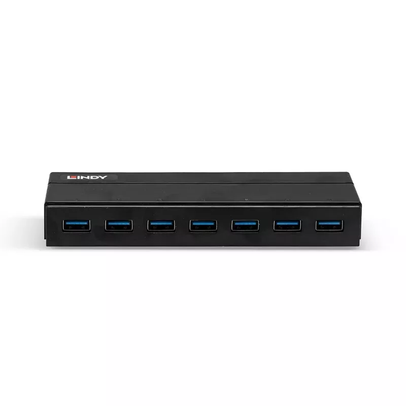 Lindy 7 Port USB 3.0 Hub, USB 3.2 Gen 1 (3.1 Gen 1) Typ-A, USB 3.2 Gen 1 (3.1 Gen 1) Typ-A, USB 3.2 Gen 1 (3.1 Gen 1), 5000 Mbit/s, Schwarz, Kunststoff