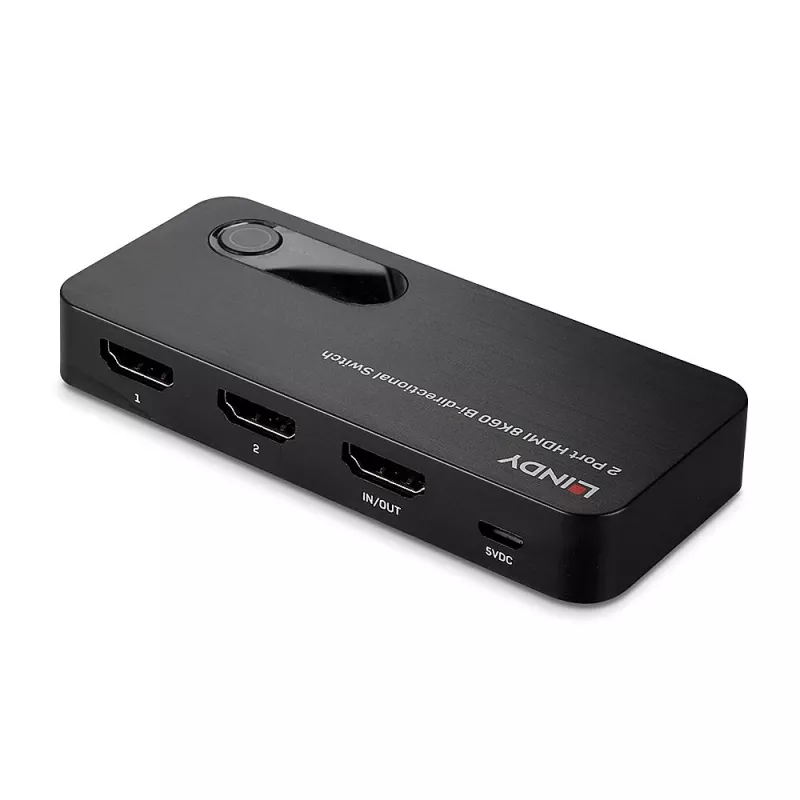 Lindy 2-Port HDMI 8K60 Bidirektionaler Umschalter, HDMI, ABS, Schwarz, 120 Hz, 3840 x 2160, 7680 x 4320, 48 Gbit/s