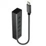 Lindy 4 Port USB 3.2 Type C Hub, USB 3.2 Gen 1 (3.1 Gen 1) Type-C, USB 3.2 Gen 1 (3.1 Gen 1) Type-A, 5000 Mbit/s, Grau, Aluminium, Kunststoff, 0,3 m
