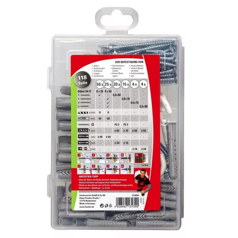 Schrauben- und Dübelset Fischer MEISTER-BOX UX 75 Stück