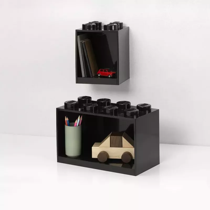room copenhagen LEGO Brick Shelf 8+4 schwarz — modulares Wandregal mit 2 Ablagen