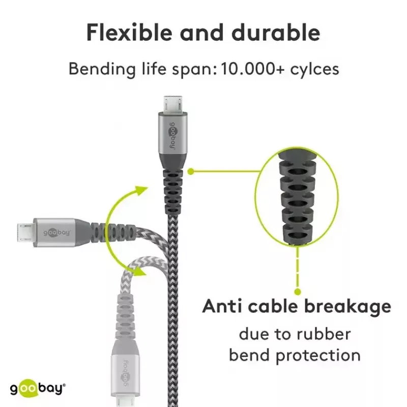 USB-Kabel Wentronic 49282 USB 2.0 1 m Micro-USB B USB A Schwarz Grau