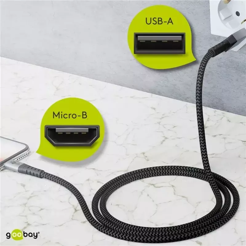 USB-Kabel Wentronic 49282 USB 2.0 1 m Micro-USB B USB A Schwarz Grau