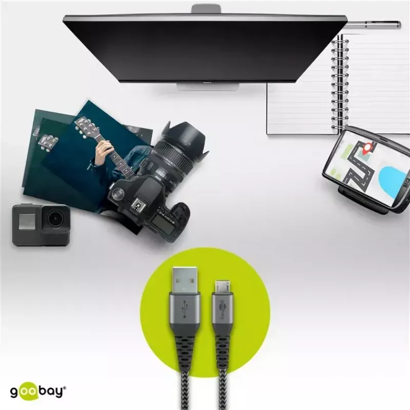 USB-Kabel Wentronic 49282 USB 2.0 1 m Micro-USB B USB A Schwarz Grau