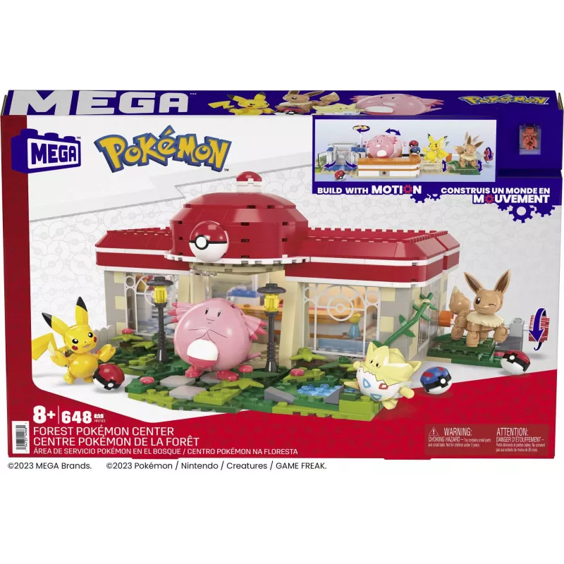 MEGA Pokémon Bauset, Wald-Center (648 Teile) mit 4 Actionfiguren