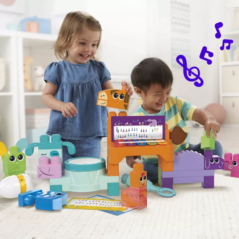 MEGA BLOKS Fisher Price Musik-Bauernhofband Sensorik-Bauspielzeug (45 Teile) für Kleinkinder