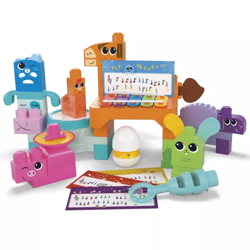 MEGA BLOKS Fisher Price Musik-Bauernhofband Sensorik-Bauspielzeug (45 Teile) für Kleinkinder