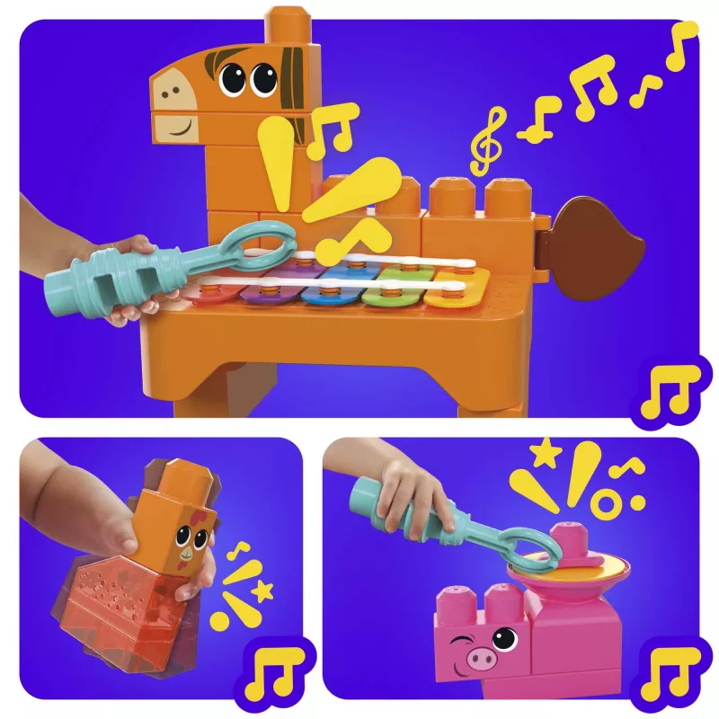 MEGA BLOKS Fisher Price Musik-Bauernhofband Sensorik-Bauspielzeug (45 Teile) für Kleinkinder