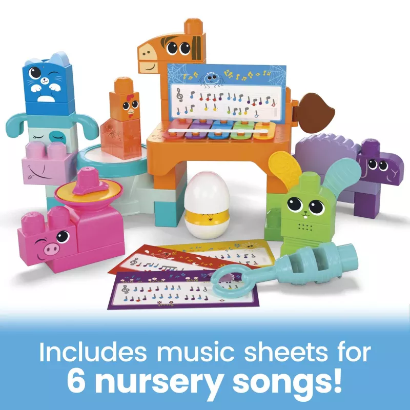 MEGA BLOKS Fisher Price Musik-Bauernhofband Sensorik-Bauspielzeug (45 Teile) für Kleinkinder