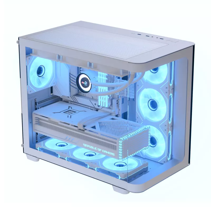 PC-Gehäuse Aerocool P500C Midi Tower Weiß ATX Seitliches Netzteil 3x 120 mm Lüfter