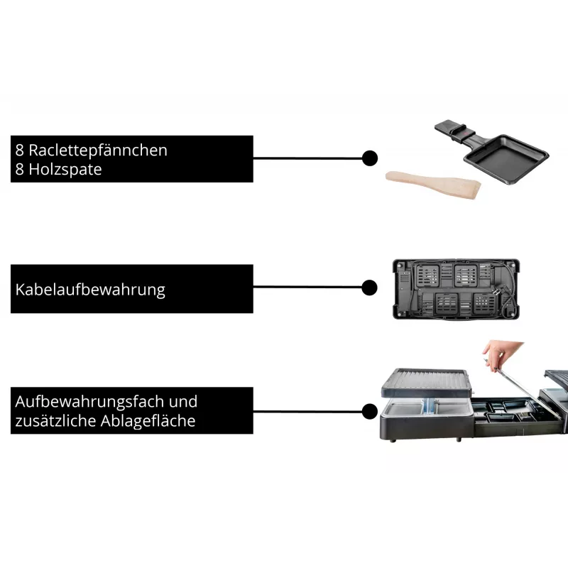 Unold 48755 Raclette-Grill 8 Personen 1300 W Schwarz