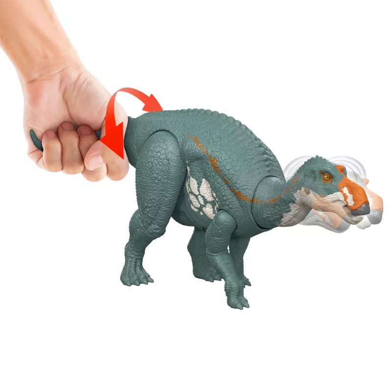 Jurassic World Rebirth Wild Roar Maiasaura Dinosaurier-Spielzeug, schwanzgesteuerter Angriffsbiss und Sound