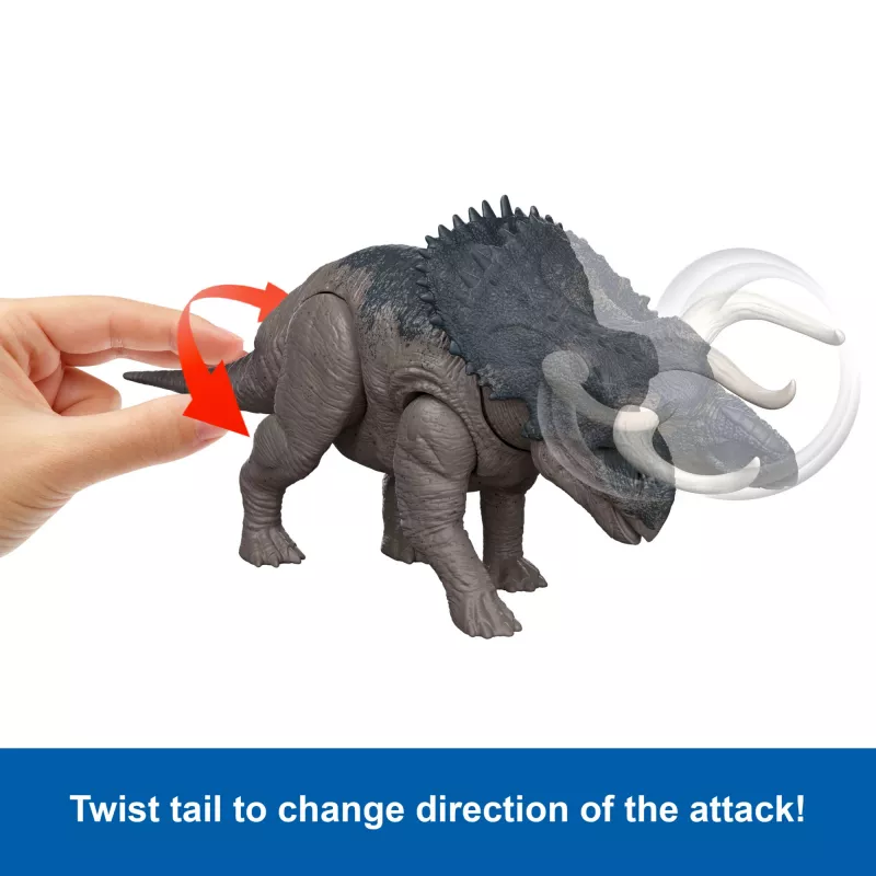 Jurassic World Rebirth Wild Roar Nasutoceratops Dinosaurier-Spielzeug, schwanzgesteuerter Angriffsbiss und Sound