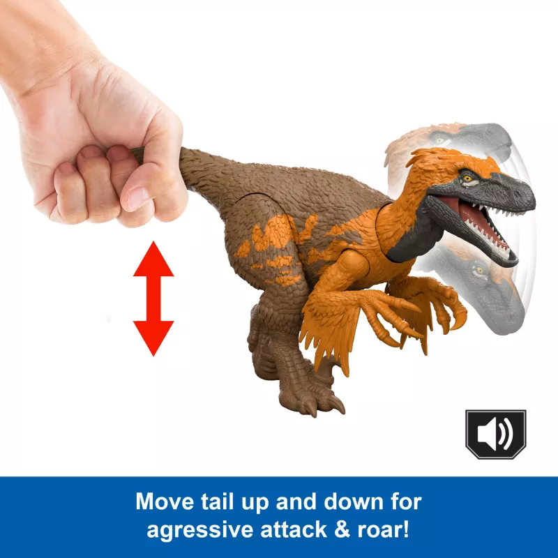 Jurassic World Rebirth Wild Roar Utahraptor Dinosaurier-Spielzeug, schwanzgesteuerter Angriffsbiss & Sound