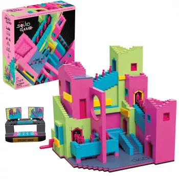 Mattel MEGA Squid Game Treppenbau-Spielzeugset mit Actionfigur (1707 Teile) für Sammler
