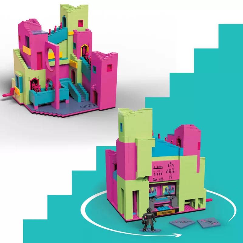 Mattel MEGA Squid Game Treppenbau-Spielzeugset mit Actionfigur (1707 Teile) für Sammler