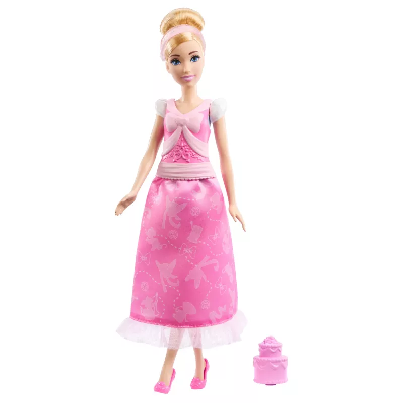 Disney Princess 2-in-1-Geschichten Cinderella Modepuppe mit 2 aufsteckbaren Oberteilen, 2 Röcken & 9 Accessoires