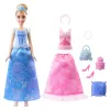 Disney Princess 2-in-1-Geschichten Cinderella Modepuppe mit 2 aufsteckbaren Oberteilen, 2 Röcken & 9 Accessoires
