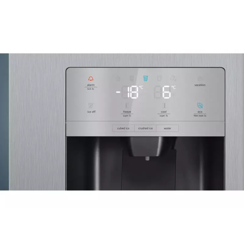 Side-by-Side-Kühlschrank Siemens iQ500 KA93GAIEP – freistehend, 560 l Gesamtvolumen, Kühlteil 369 l, Gefrierteil 191 l, Energieklasse E, Edelstahl