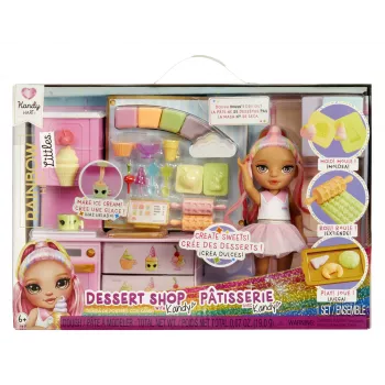 Rainbow High Little Dessert Shop mit Kandy Playset, Modepuppe, weiblich, 4 Jahre, 140 mm, mehrfarbig