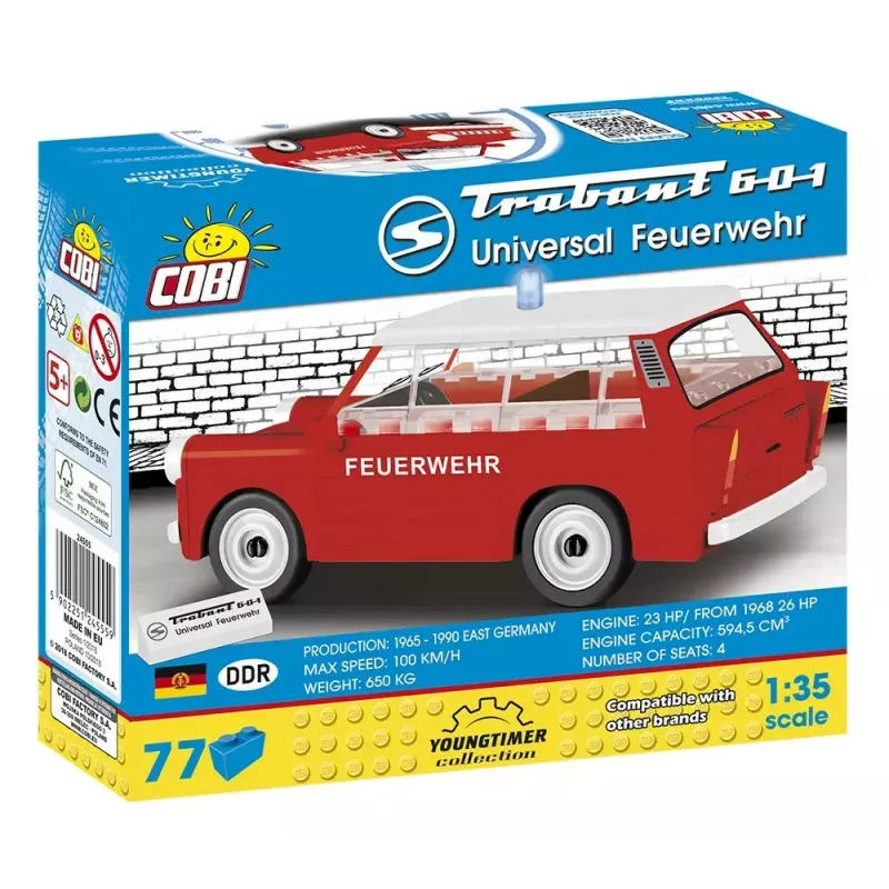 Baukasten Cobi Trabant 601 Universal Feuerwehr Set Modell 24555, Klemmbaustein-Bausatz