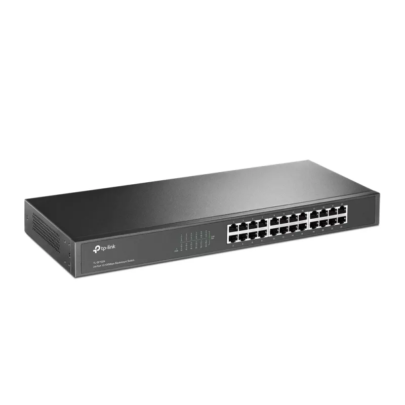 TP-Link 24-Port 10/100Mbps Rackmount Netzwerk-Switch, Unmanaged, Fast Ethernet (10/100), Vollduplex, Rack-Montage, 1U