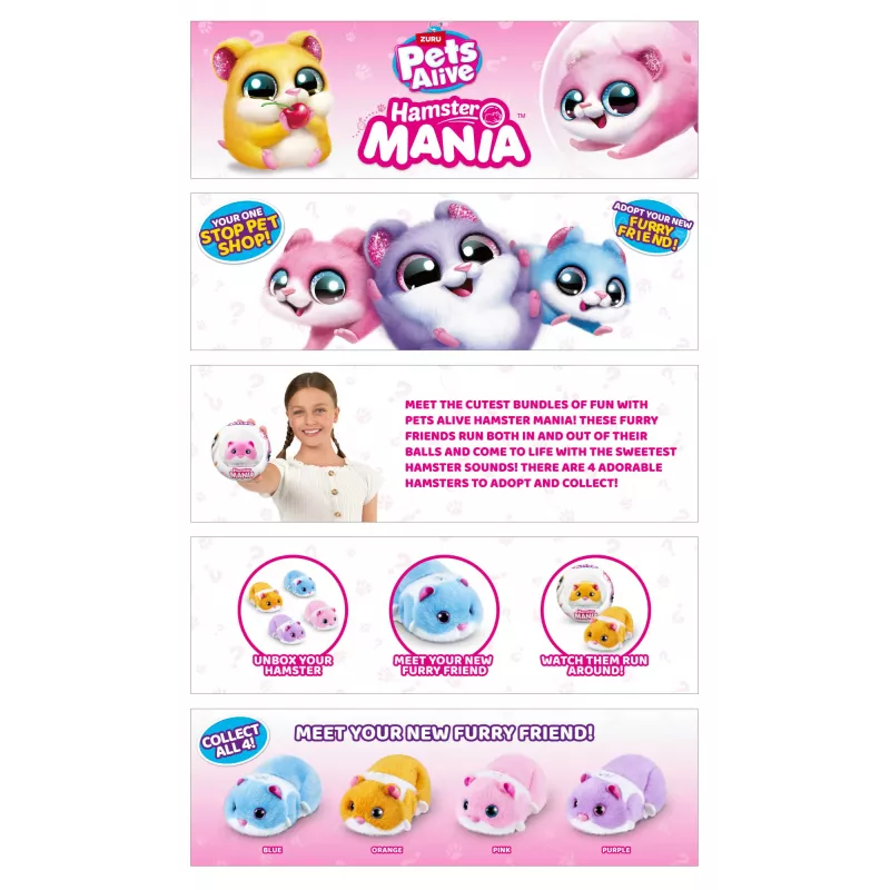 Spielzeughamster Zuru Pets Alive Hamster Mania — batteriebetriebener interaktiver Hamster, ab 3 Jahren, AAA