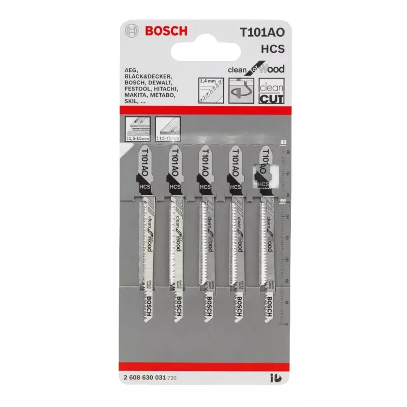 Bosch 2 608 630 031 Stichsäge-/Dekupiersäge-/Säbelsägeblatt Stichsägeblatt Kohlenstoffstahl (HCS) 5 Stück