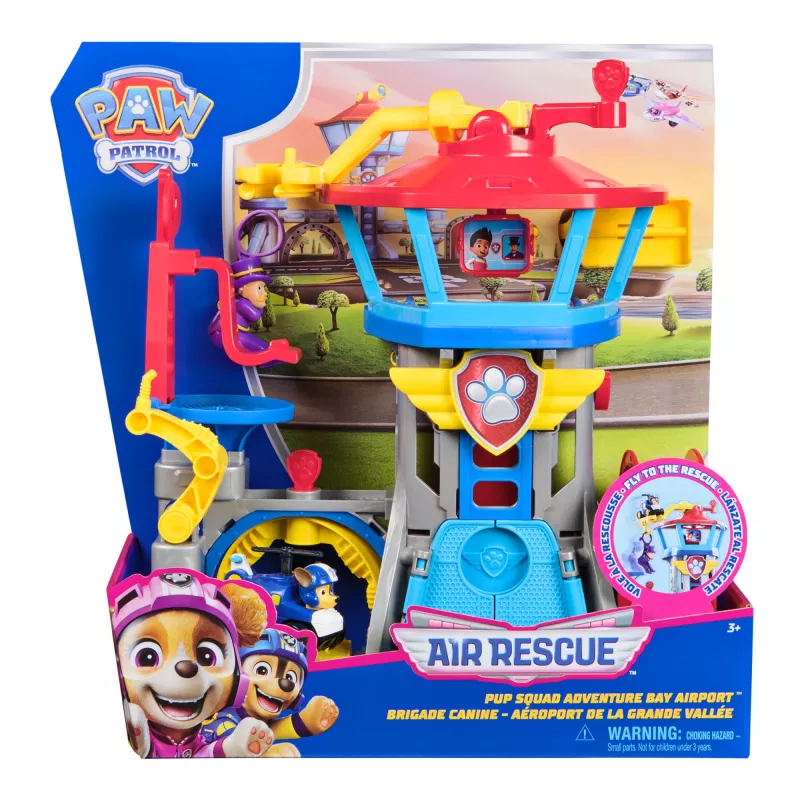 PAW Patrol : Air Rescue, Pup Squad Adventure Bay Airport Playset, mit Chase-Spielzeugauto & Fahrzeugwerfer, Kinderspielzeug für Jungen und Mädchen ab 3 Jahren