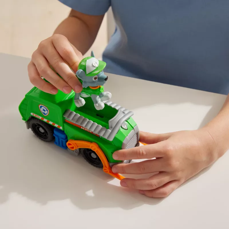 PAW Patrol, Rockys Recycling-LKW, Spielzeugauto mit sammelbarer Actionfigur, nachhaltiges Spielzeug für Jungen und Mädchen ab 3 Jahren