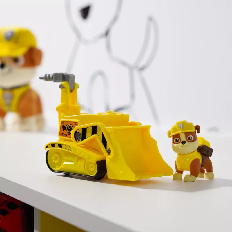 PAW Patrol, Rubbles Bulldozer Spielzeug-LKW mit Sammel-Actionfigur, nachhaltig bewusste Kinderspielzeuge für Jungen & Mädchen ab 3 Jahren