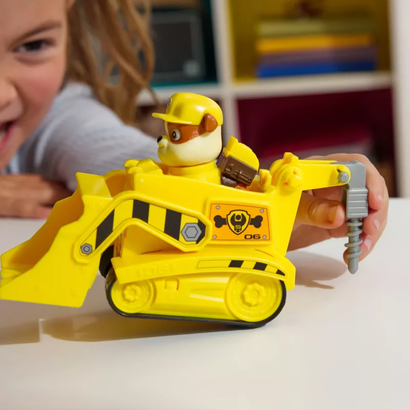 PAW Patrol, Rubbles Bulldozer Spielzeug-LKW mit Sammel-Actionfigur, nachhaltig bewusste Kinderspielzeuge für Jungen & Mädchen ab 3 Jahren