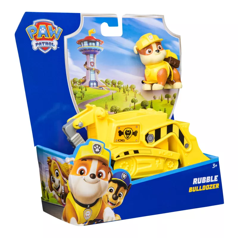 PAW Patrol, Rubbles Bulldozer Spielzeug-LKW mit Sammel-Actionfigur, nachhaltig bewusste Kinderspielzeuge für Jungen & Mädchen ab 3 Jahren